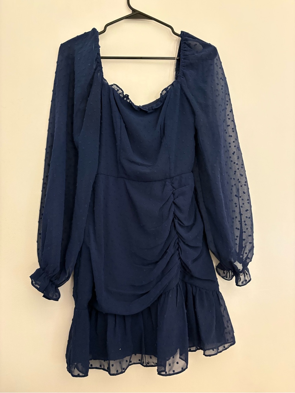 Navy Long-Sleeve Ruffled Mini Dress - Women Size S